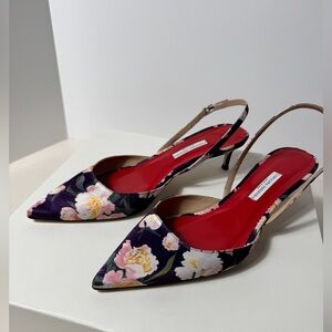 Carolina Herrera Peony Floral Slingback Kitten Heels Purple and Pink SZ 11 / 41
